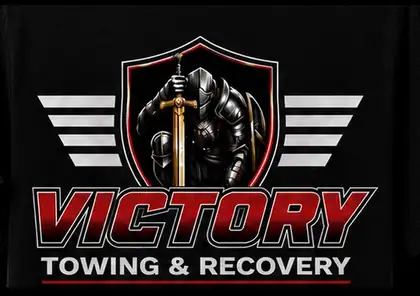 Victory Towing & Recovery — kneeling knight, shield and wings